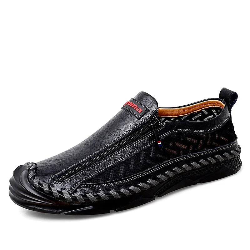 Men's Casual Moccasins Loafers Breathable Zipper Leather Shoes | 90888