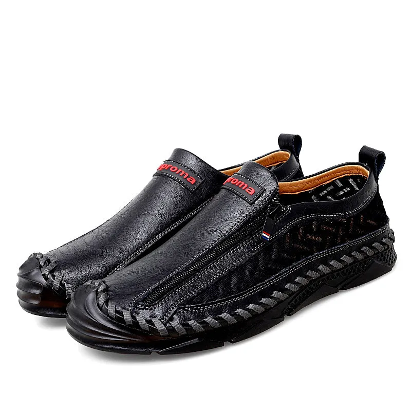 Men's Casual Moccasins Loafers Breathable Zipper Leather Shoes | 90888