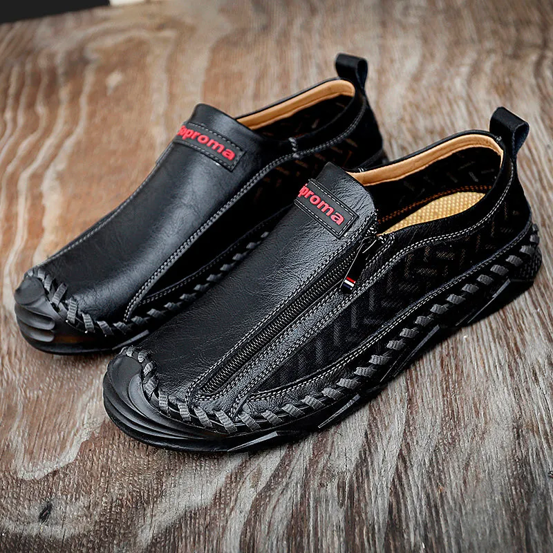 Men's Casual Moccasins Loafers Breathable Zipper Leather Shoes | 90888