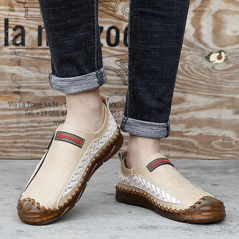 Men's Casual Moccasins Loafers Breathable Zipper Leather Shoes | 90888