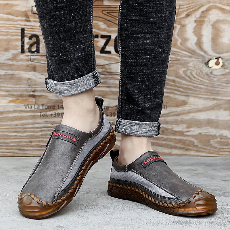 Men's Casual Moccasins Loafers Breathable Zipper Leather Shoes | 90888