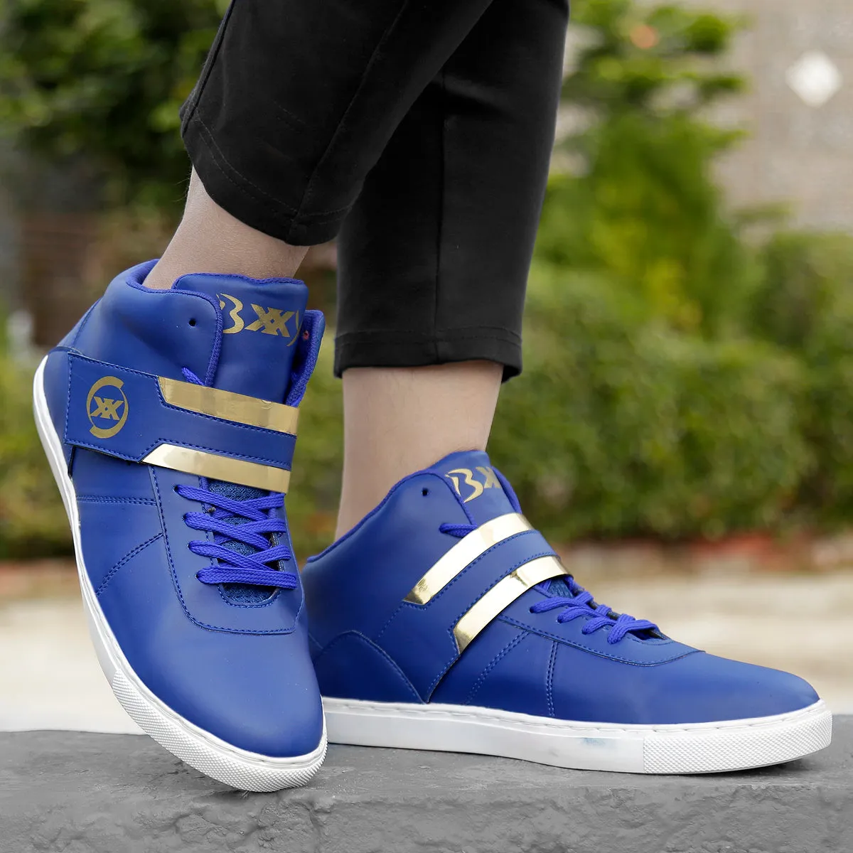 Men's Faux Leather Casual Sneakers With Lace And Strap Boots