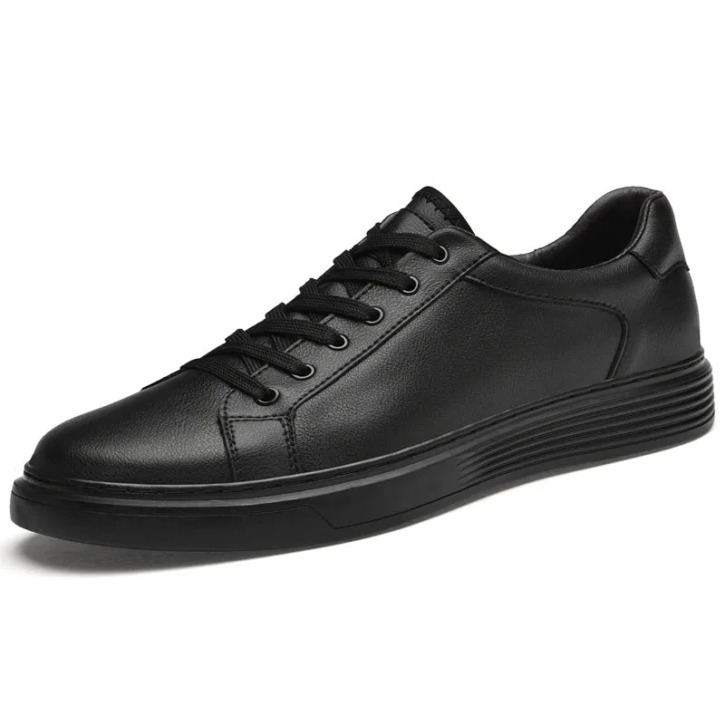 Men's Lace Up Casual Leather Board Shoes Comfortable Breathable Lightweight Fashion Vintage