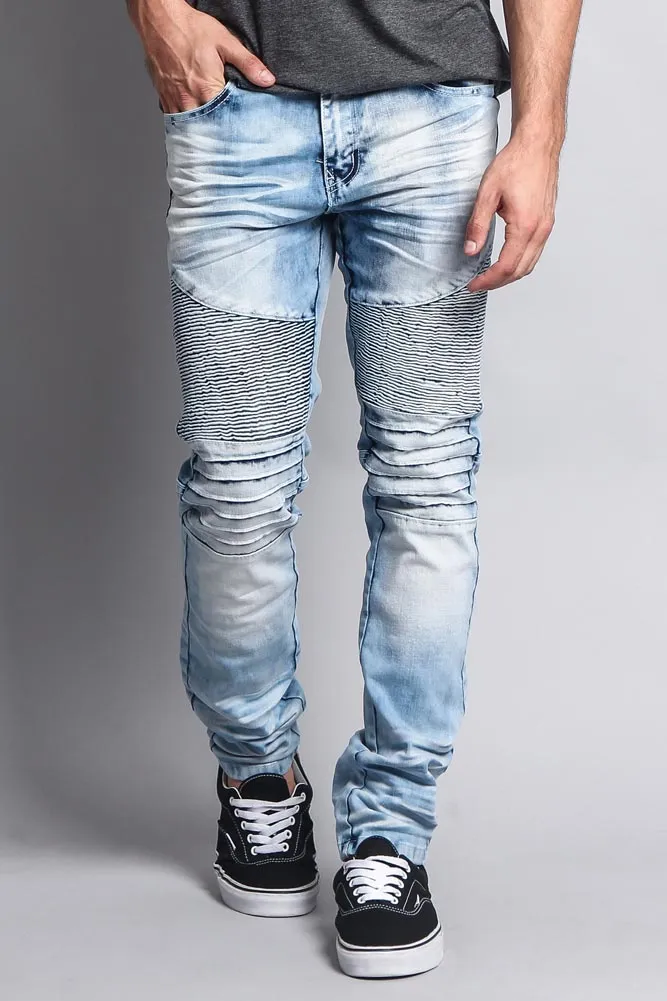 Men's Washed Biker Twill Denim Jeans