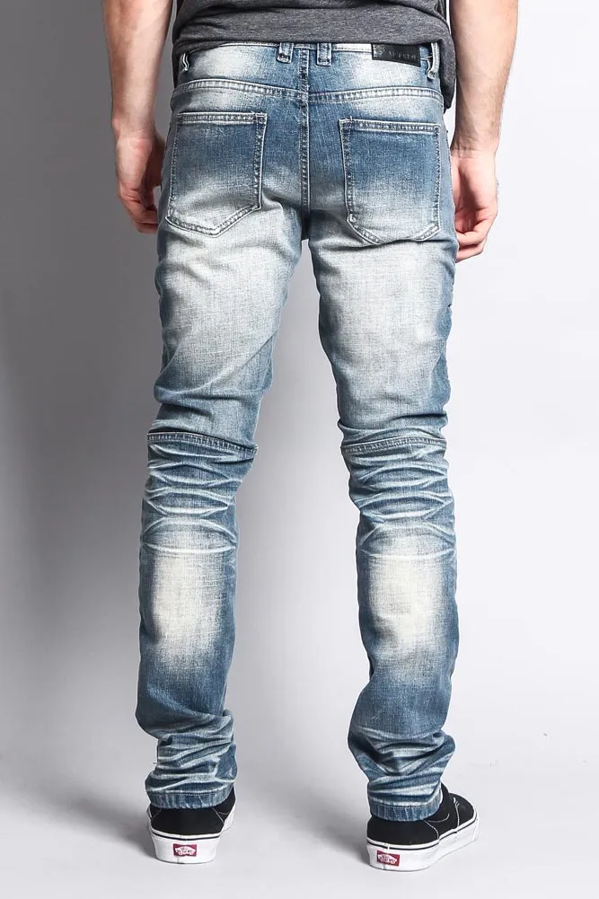 Men's Washed Biker Twill Denim Jeans