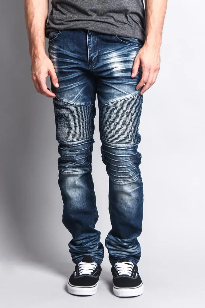 Men's Washed Biker Twill Denim Jeans