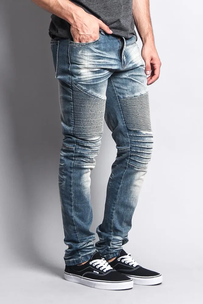 Men's Washed Biker Twill Denim Jeans