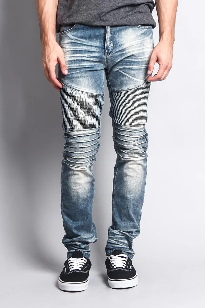 Men's Washed Biker Twill Denim Jeans