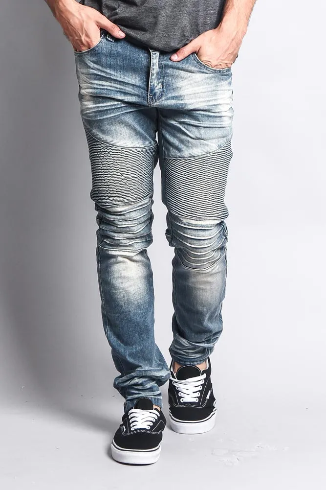 Men's Washed Biker Twill Denim Jeans