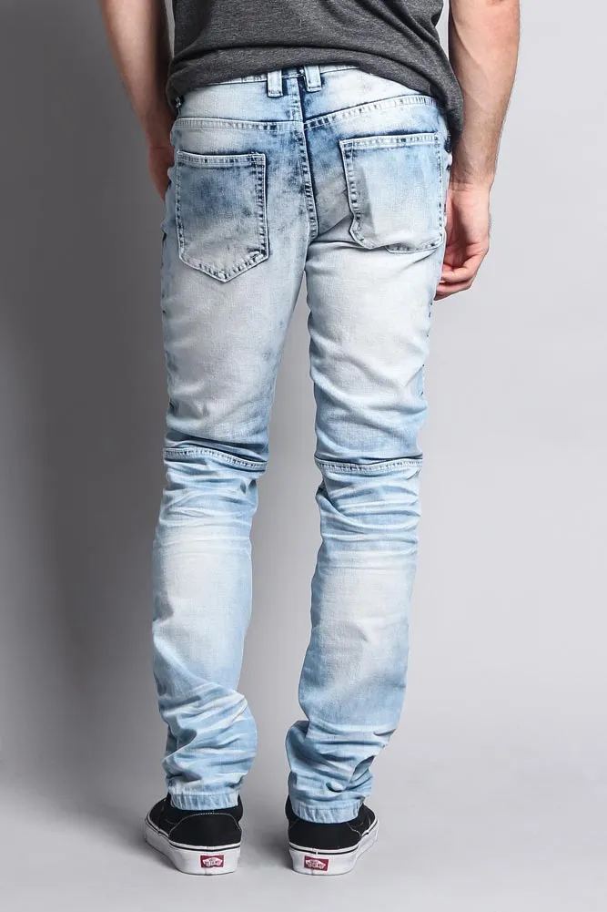 Men's Washed Biker Twill Denim Jeans