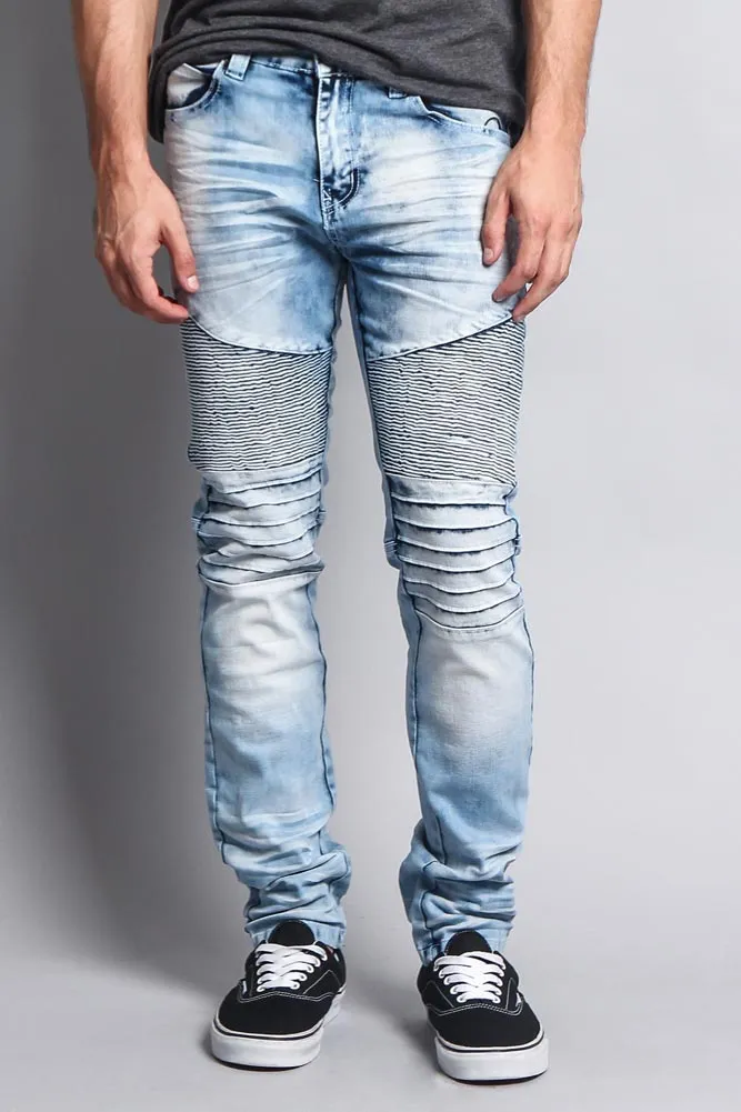 Men's Washed Biker Twill Denim Jeans