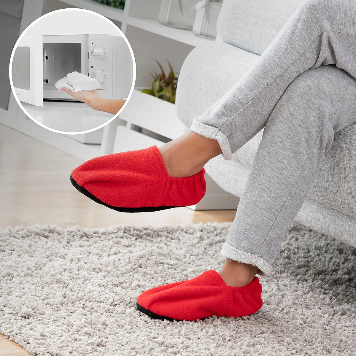 Microwavable Heated Slippers InnovaGoods Red