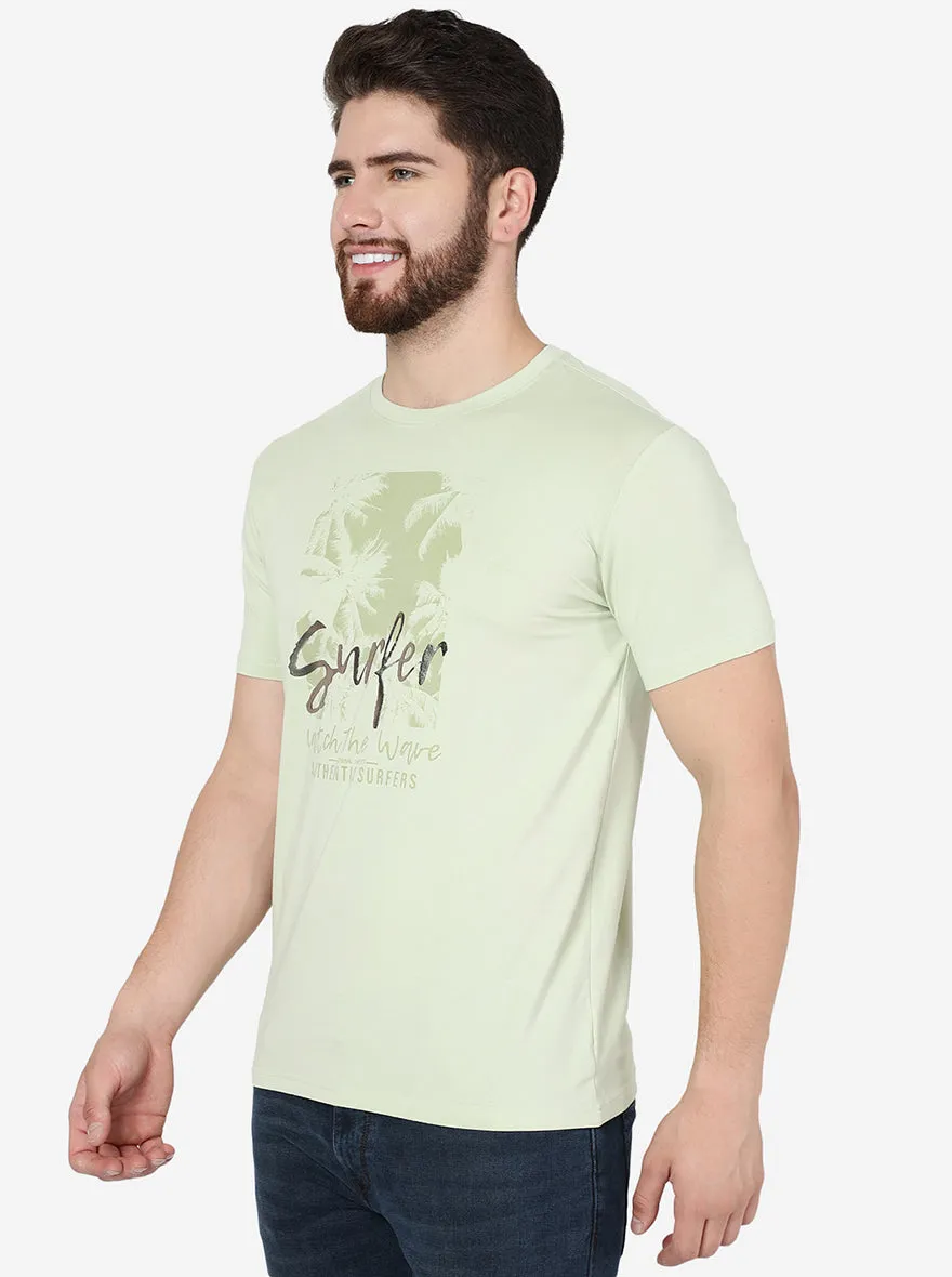 Mint Green Printed Slim Fit T-Shirt | JadeBlue