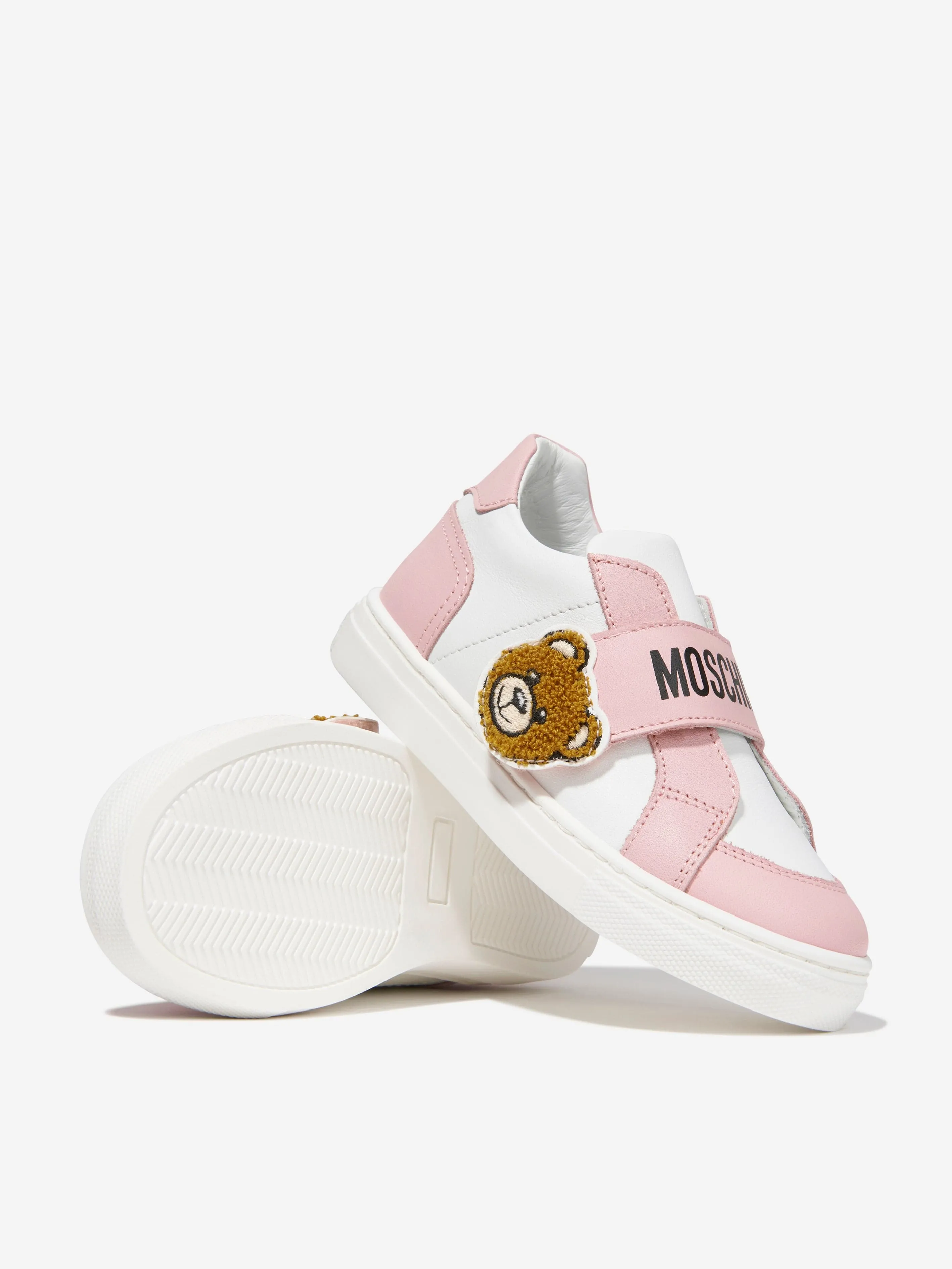 Moschino Girls Leather Teddy Patch Velcro Strap Trainers