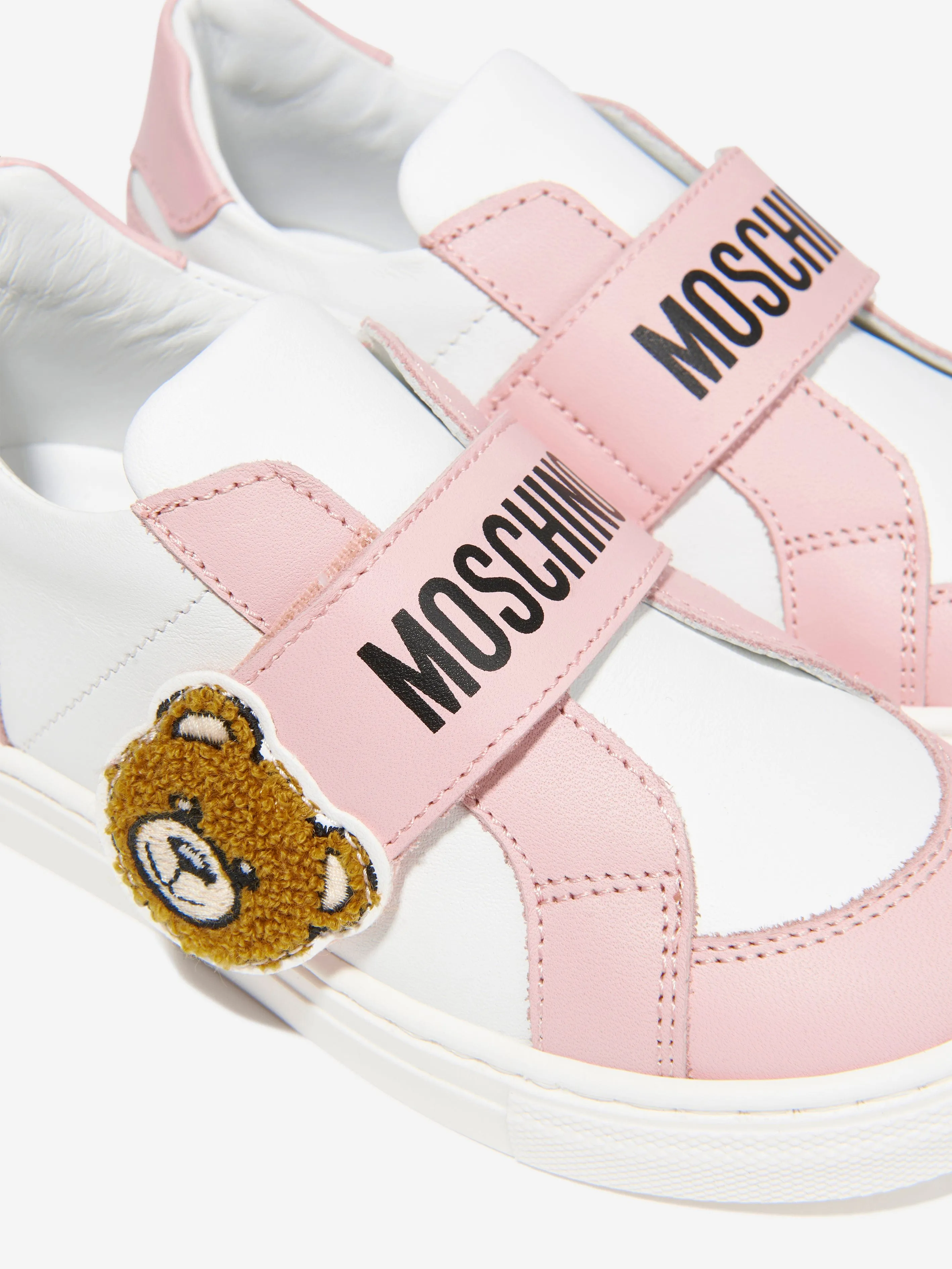 Moschino Girls Leather Teddy Patch Velcro Strap Trainers