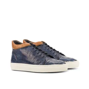 Navy & Cognac Ostrich High-Top Sneakers