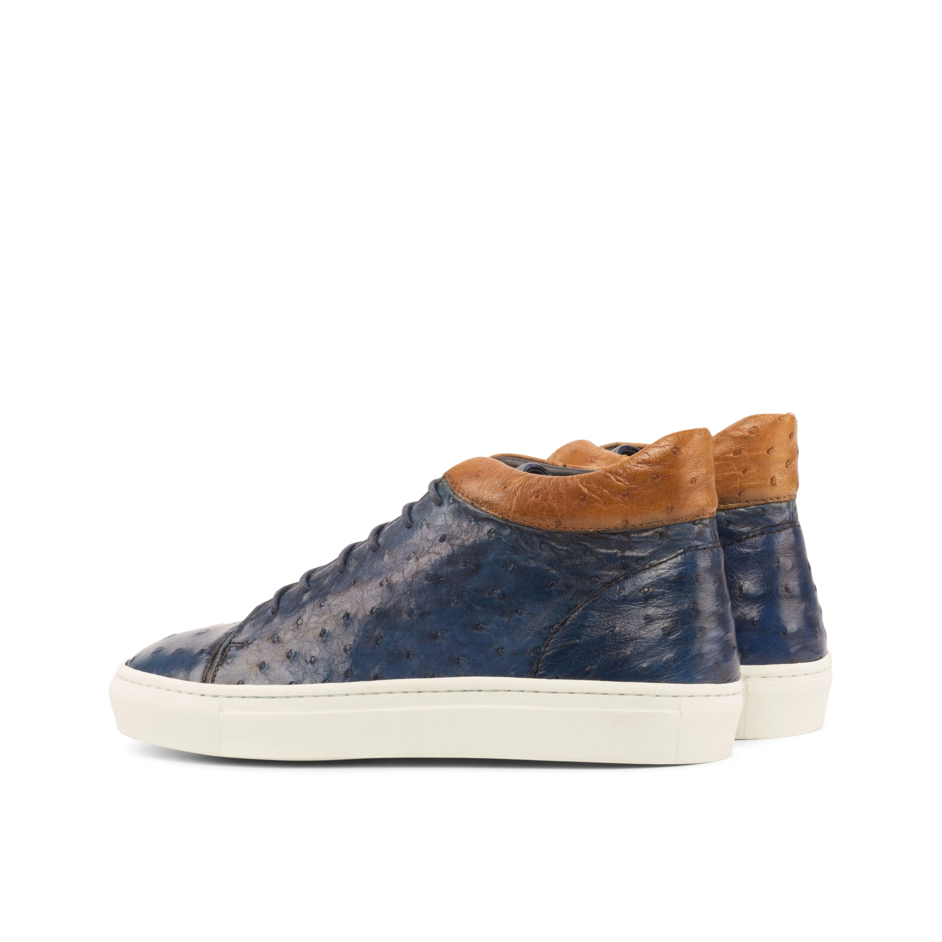 Navy & Cognac Ostrich High-Top Sneakers