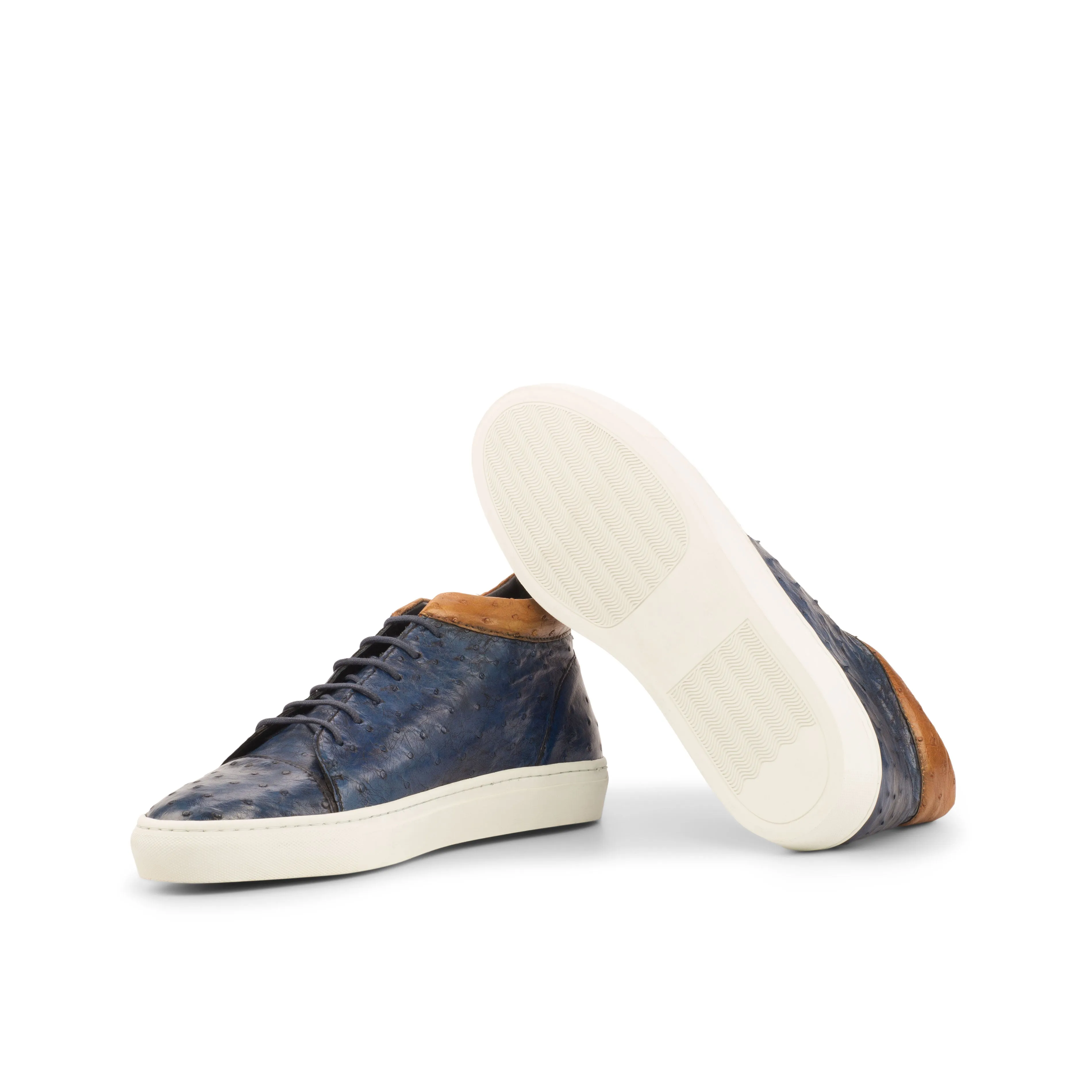 Navy & Cognac Ostrich High-Top Sneakers