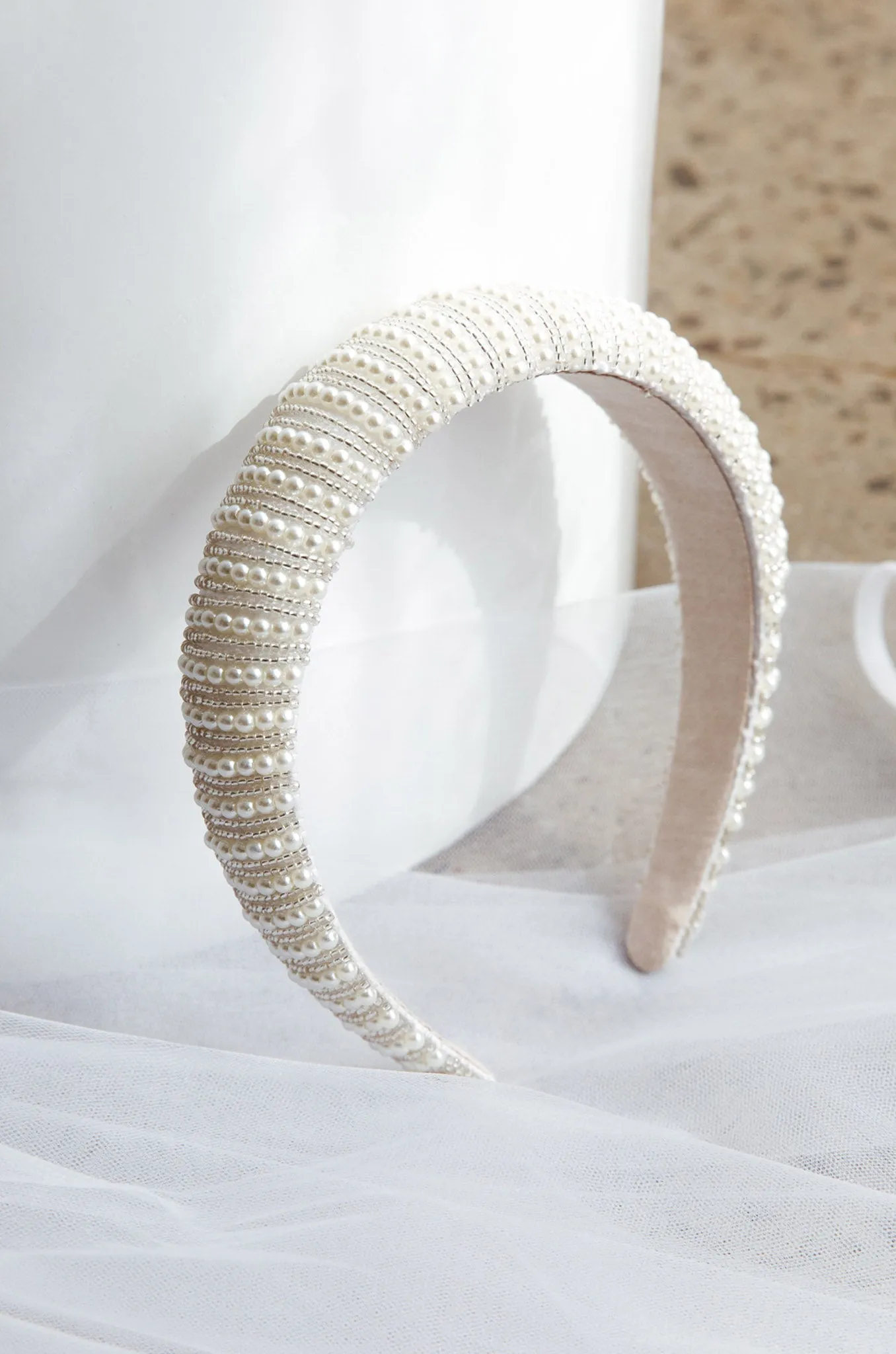 Nevaeh Wide Pearl Headband White