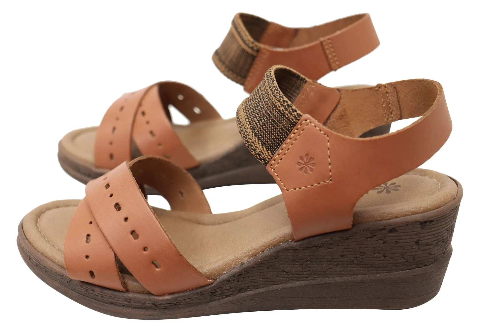 New Face Emily Womens Comfortable Leather Wedge Sandals Made In Brazil