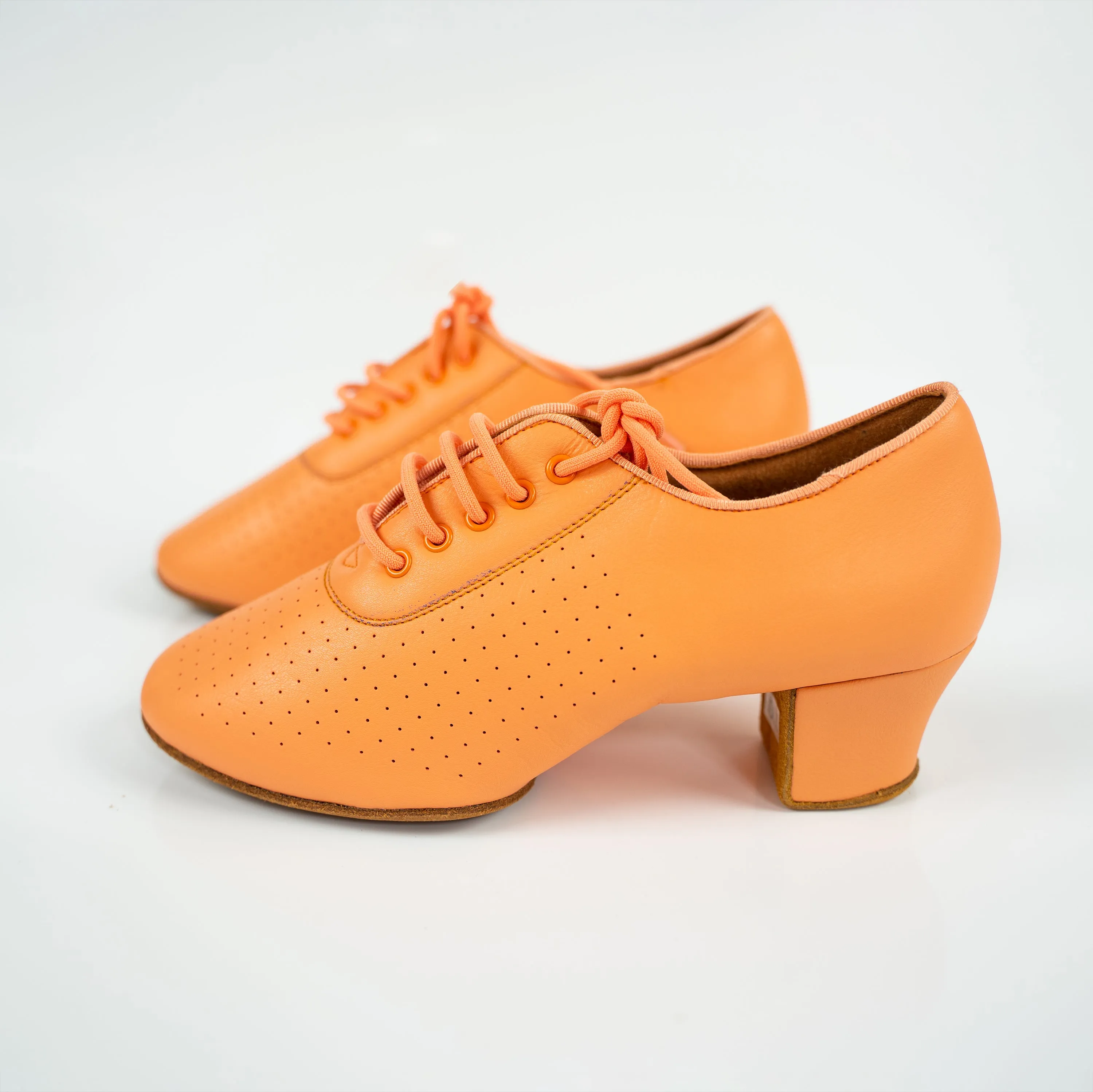 Nina Orange Cuban Heel Leather Dance Practice Shoes with Suede Sole