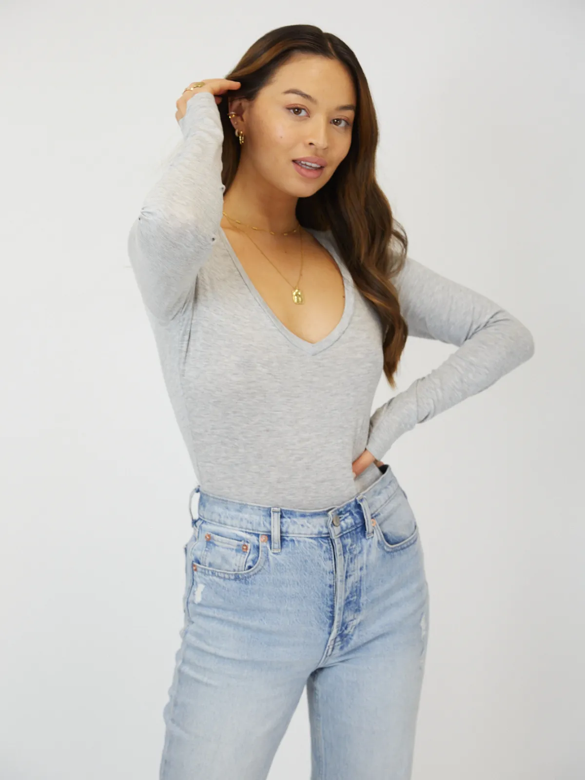 Octavia Grey V Neck Long Sleeve Body