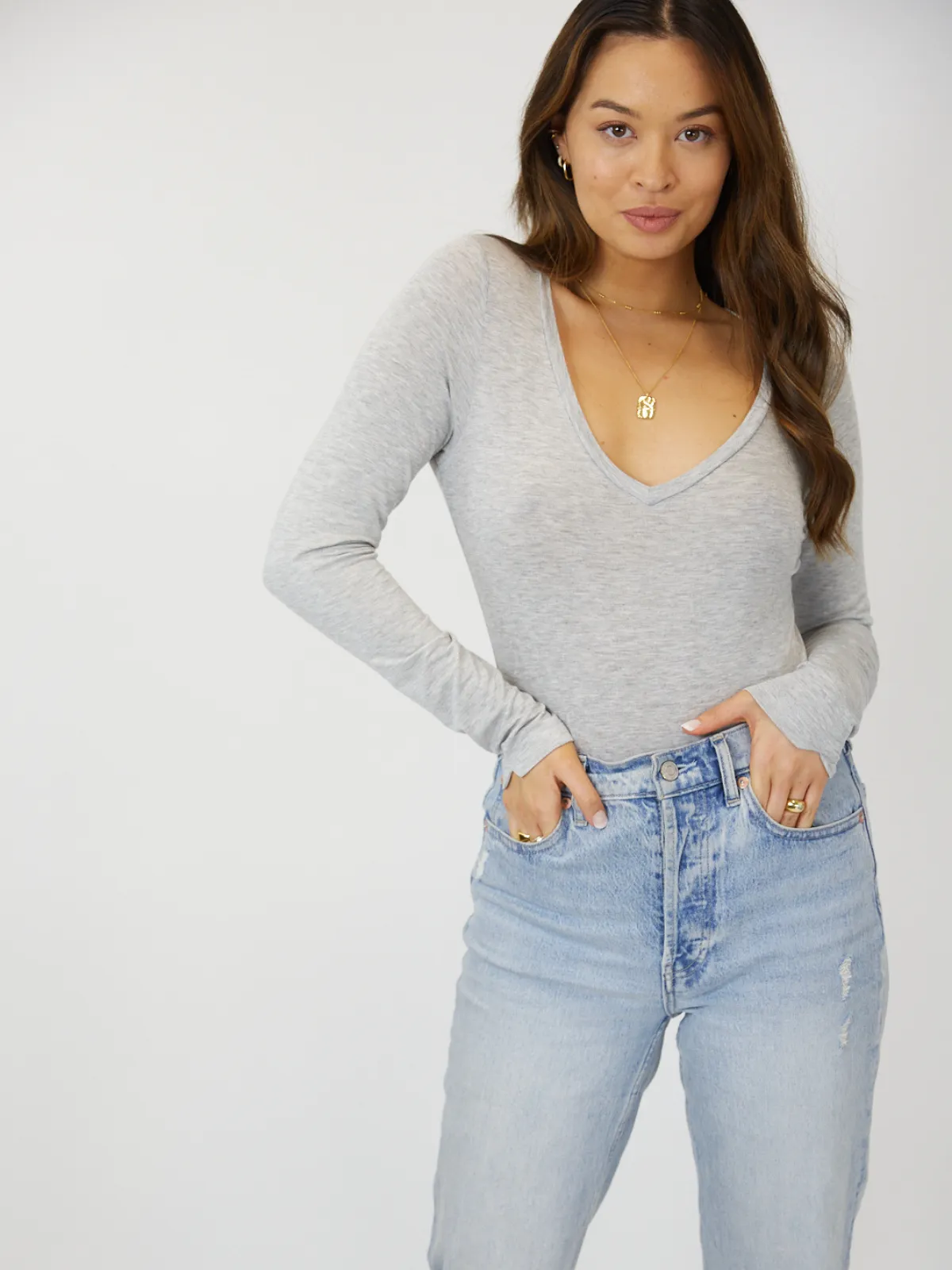 Octavia Grey V Neck Long Sleeve Body