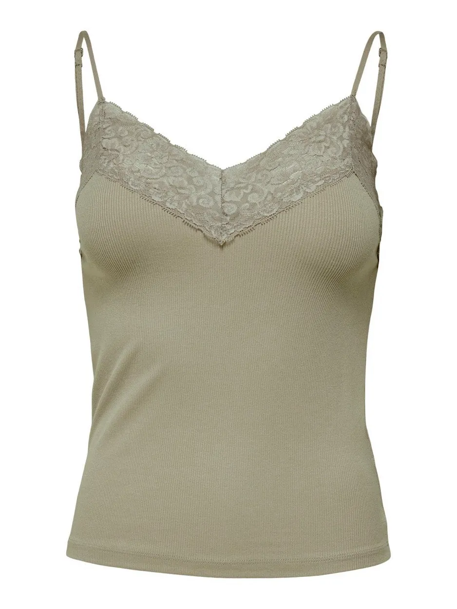 Onltilde Rib Lace Singlet Jrs - Olijf