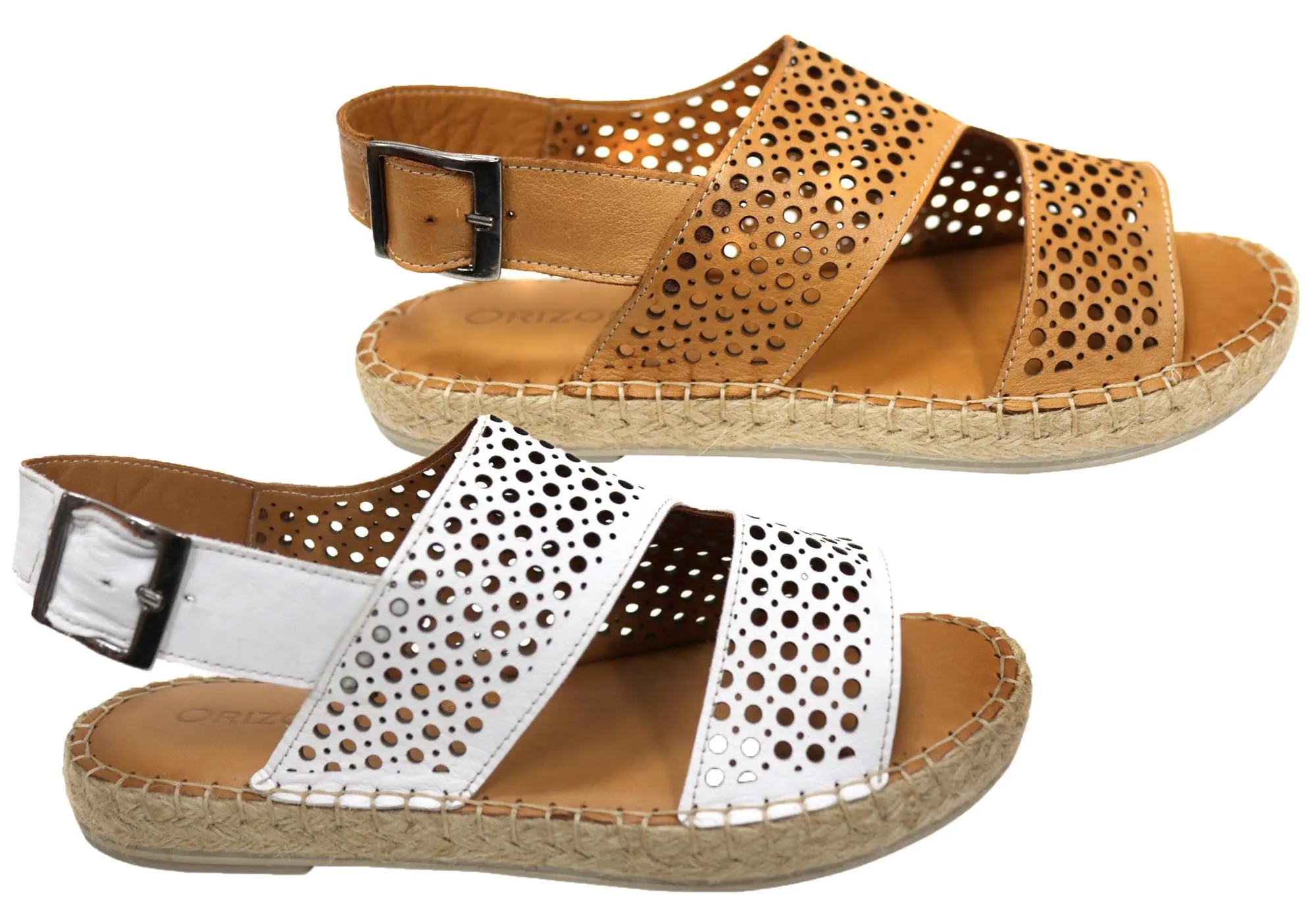 Orizonte Cove Womens European Leather Comfortable Espadrille Sandals