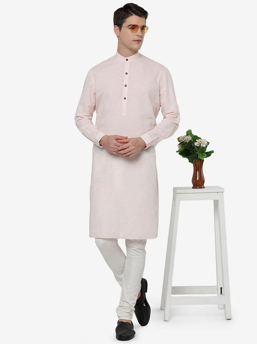 Peach Solid Regular Fit Modi Kurta | JadeBlue