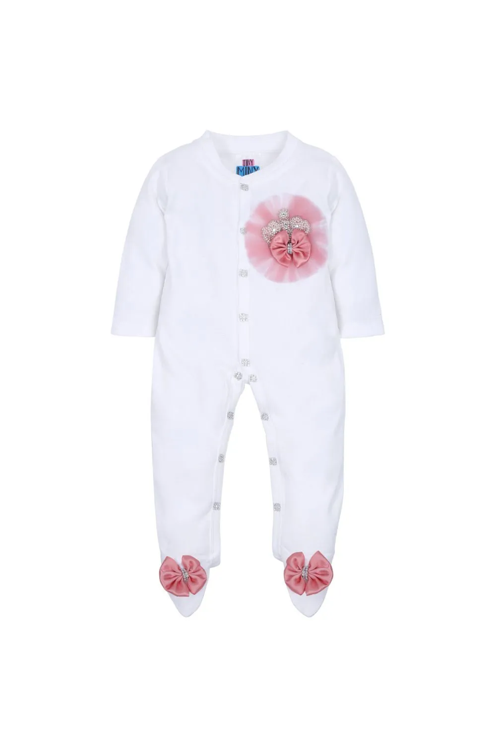 Pearls Detailing Crown Sleepsuit With Shoes Set