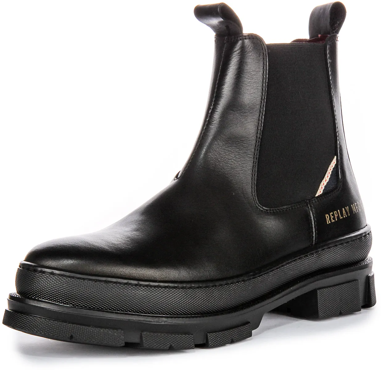 Replay Vega Leather Chelsea In Black For Men