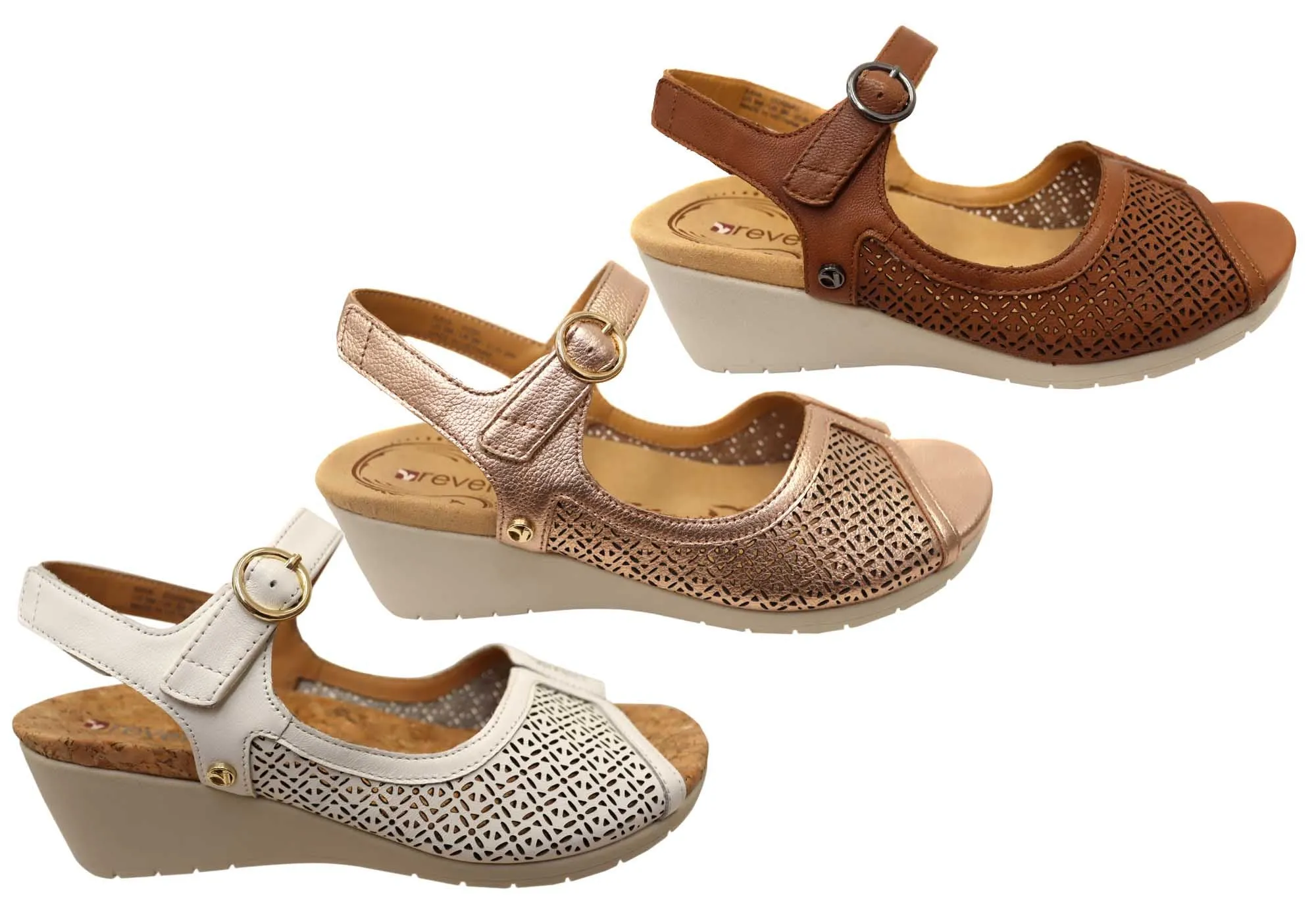 Revere Womens Kaya Wedge Comfortable Supportive Leather Sandals