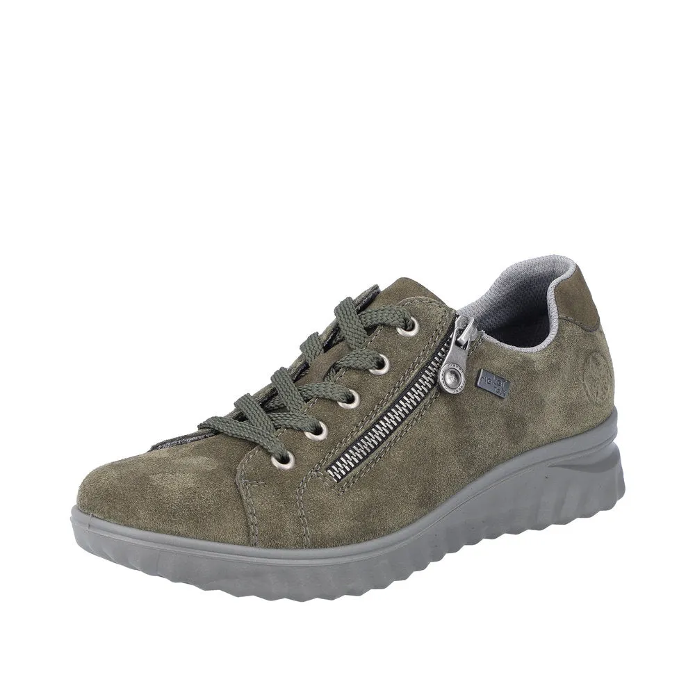 Rieker 59000-54 Ladies Khaki Suede Water Resistant Side Zip Shoes