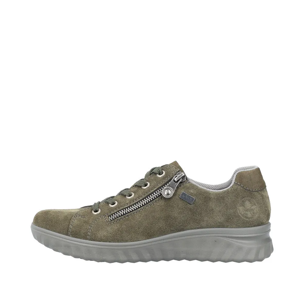 Rieker 59000-54 Ladies Khaki Suede Water Resistant Side Zip Shoes