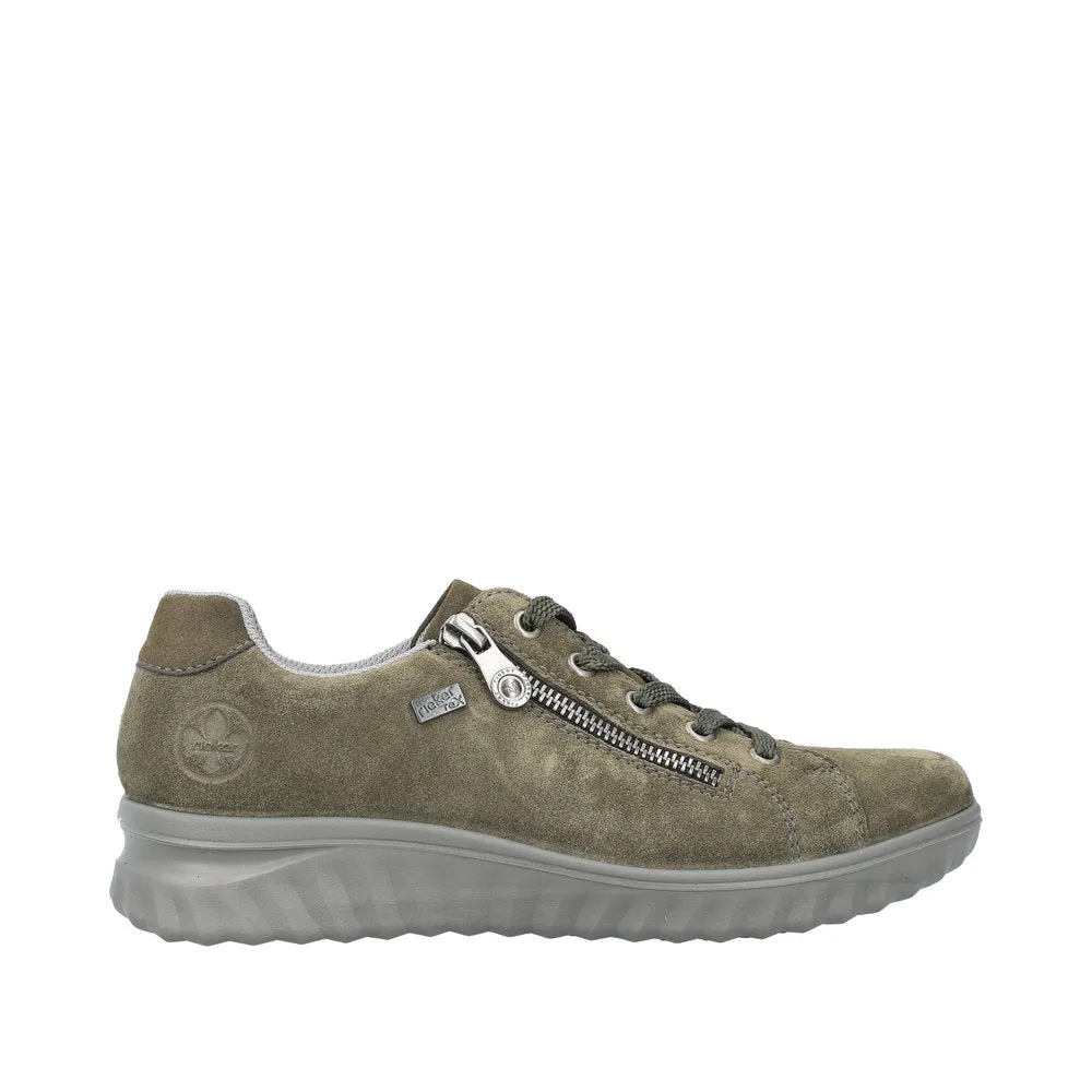 Rieker 59000-54 Ladies Khaki Suede Water Resistant Side Zip Shoes