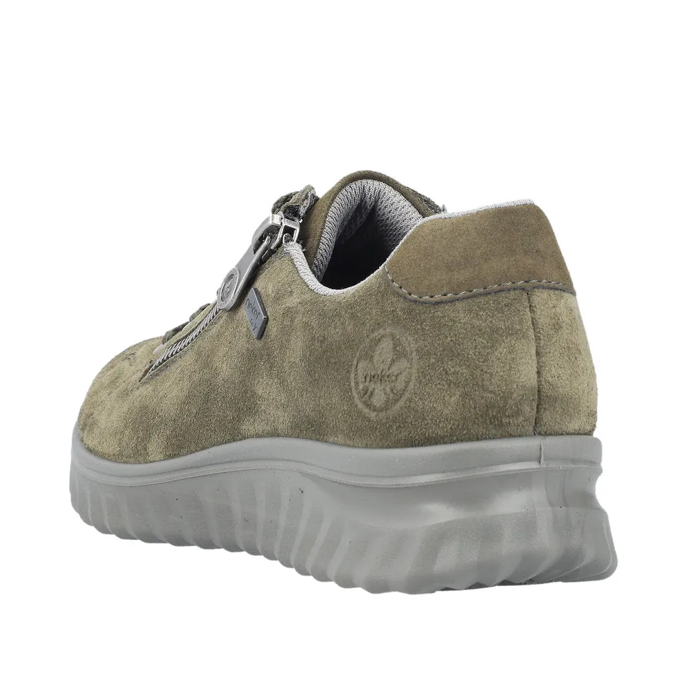 Rieker 59000-54 Ladies Khaki Suede Water Resistant Side Zip Shoes