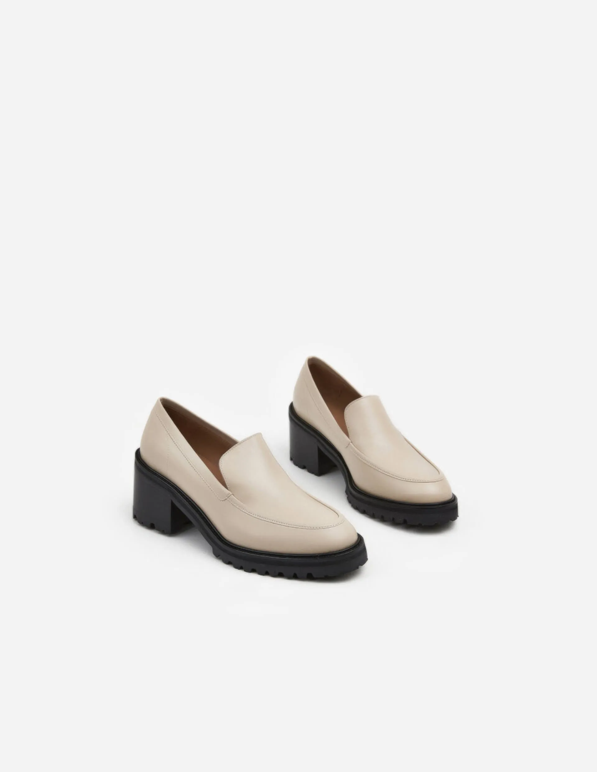 Saga Creme Leather Heeled Loafers