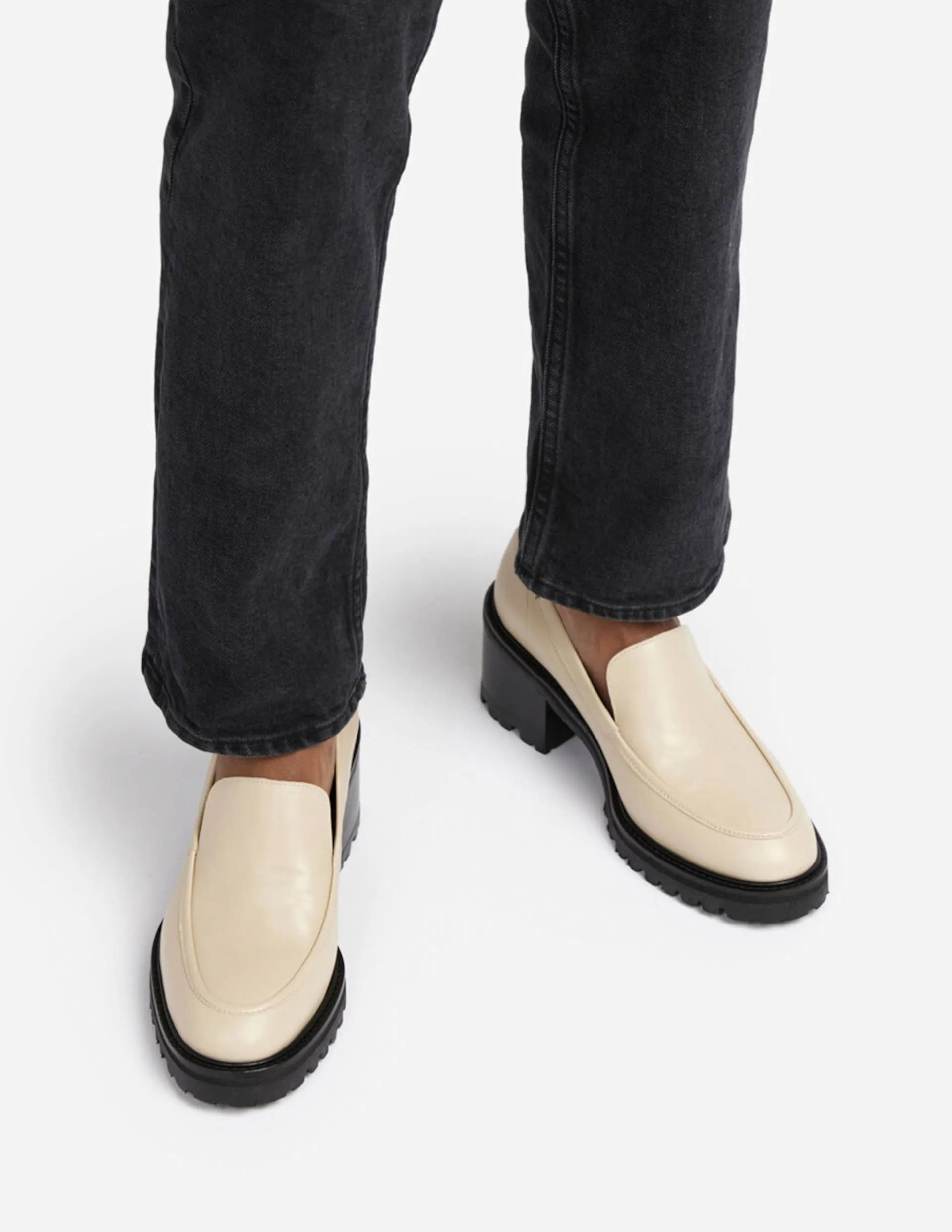 Saga Creme Leather Heeled Loafers