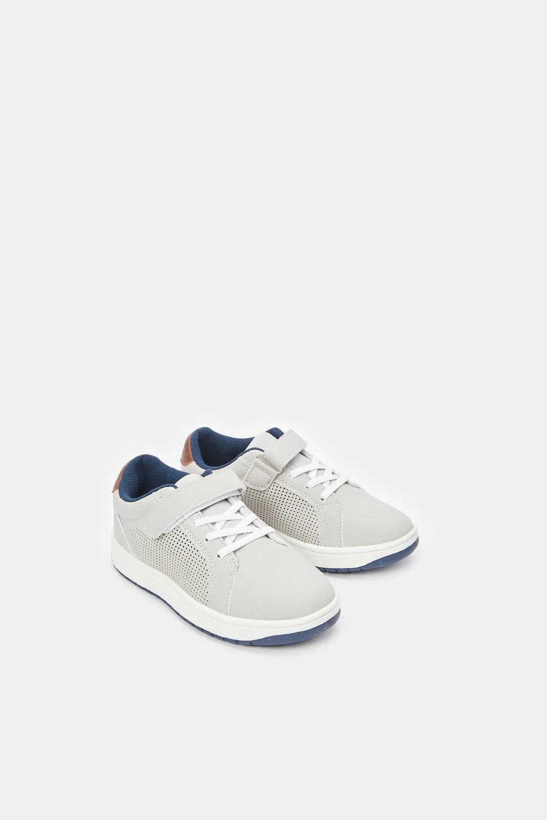 Senior Boys Grey Material Block Sneaker