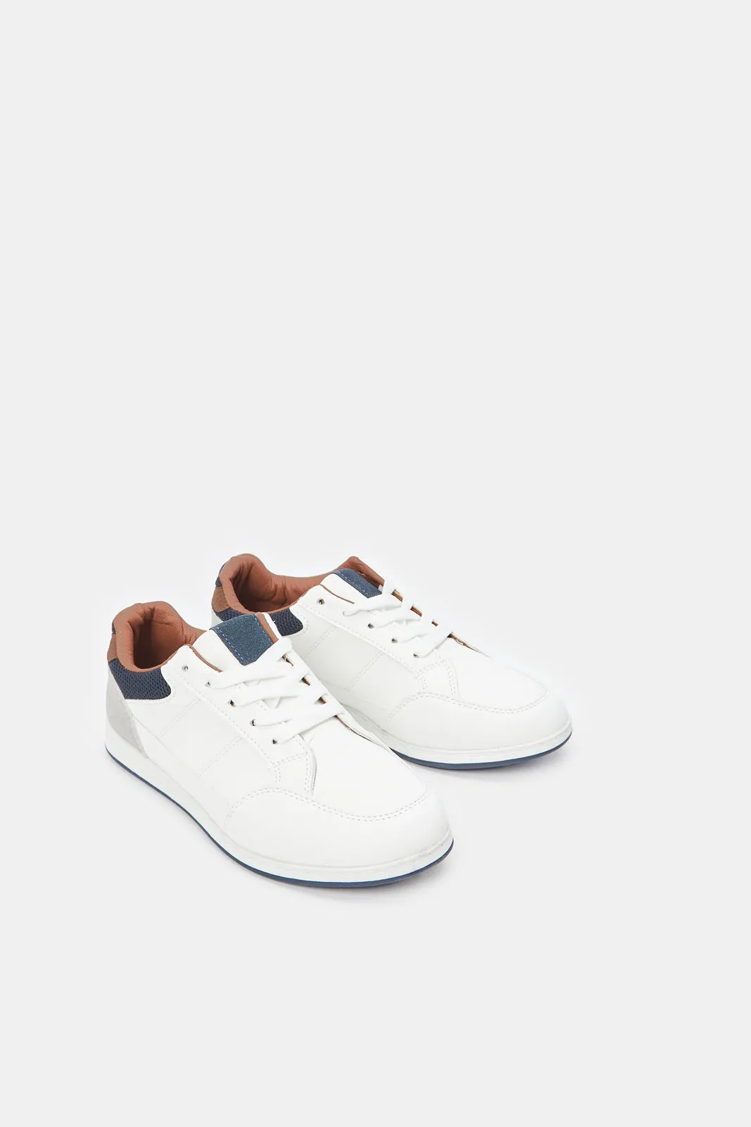 Senior Boys White Material Block Sneaker