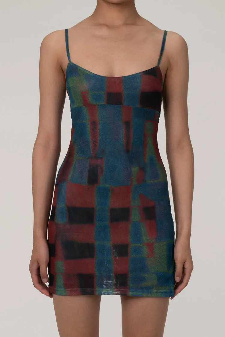 Sexy Blurry Geometric Printed Mesh Bodycon Sleeveless Club Mini Dress