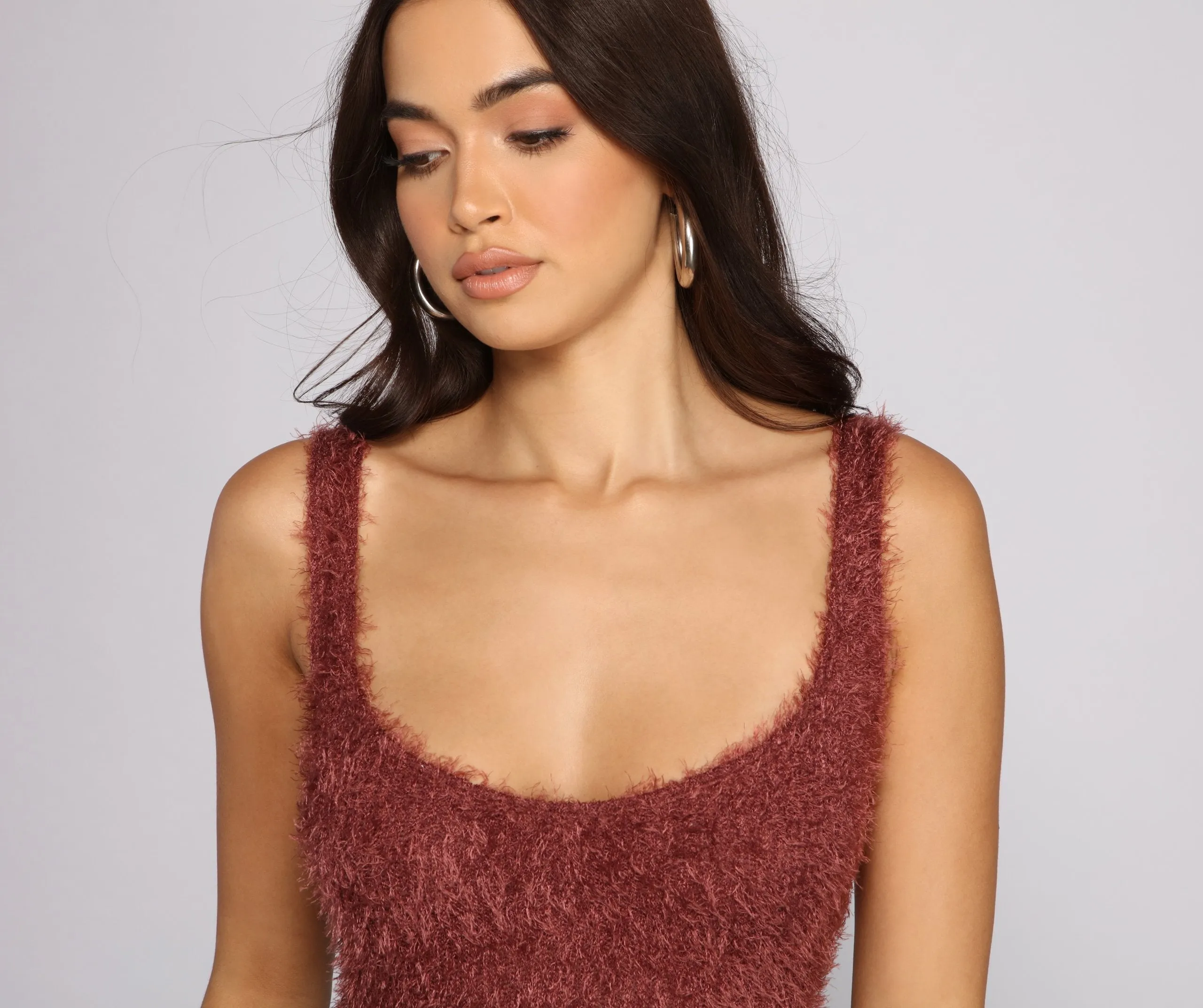 Sleeveless Shaggy Knit Mini Dress