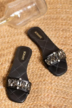 Sohaye Embellished Slides for Women's SKU: FWSL004-BLACK