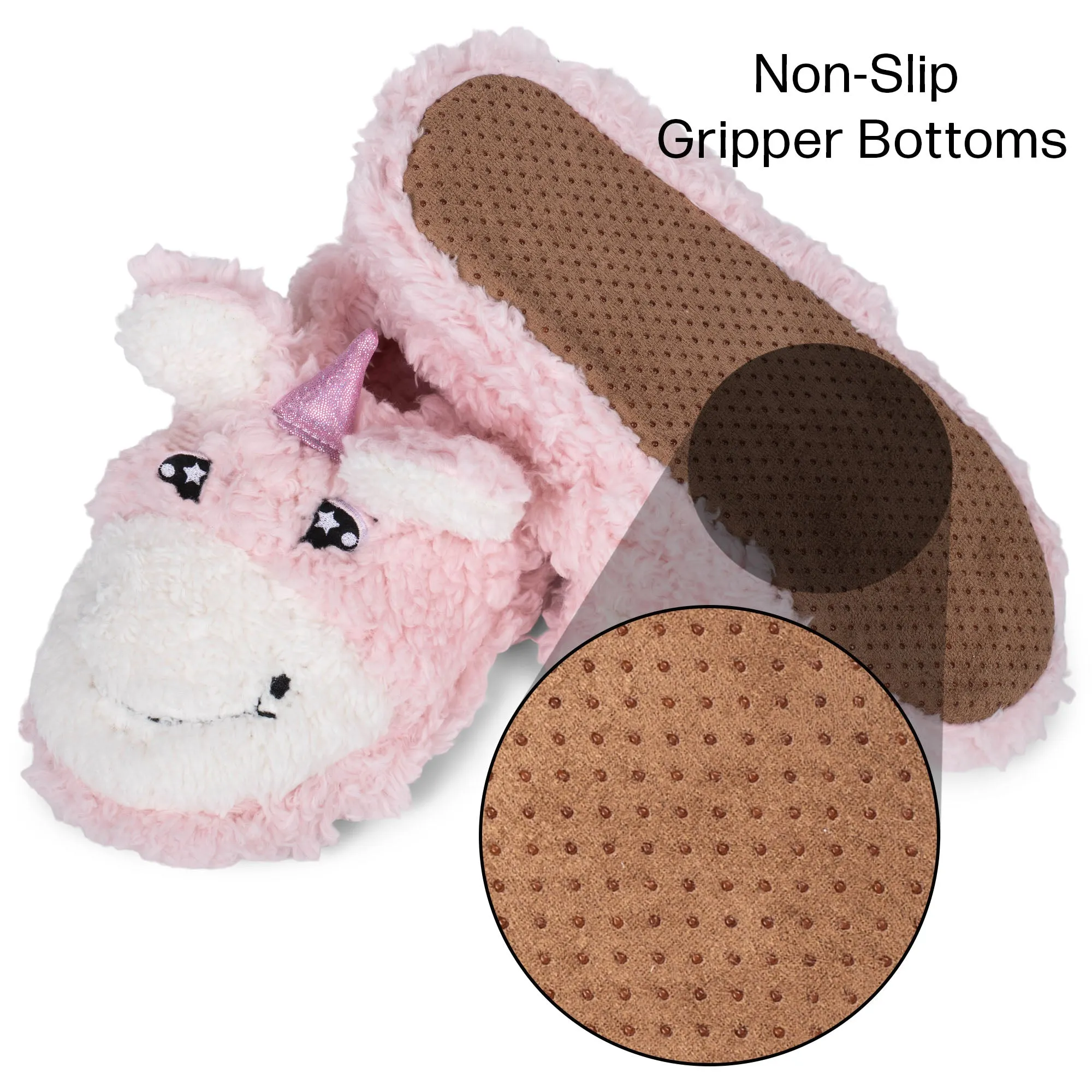 Unicorn Pink Women's Animal Cozy Plush Lined Non Slip Fuzzy Slipper - Medium