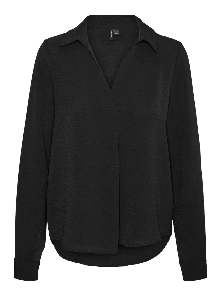 Vmalva L/s Collar Top Wvn Ga - Zwart