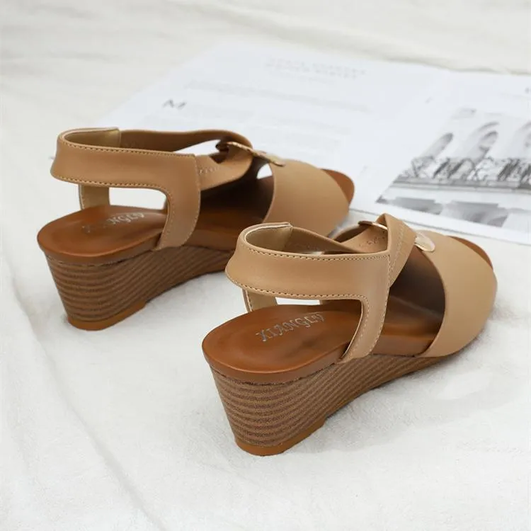 Women peep toe ankle strap slip on wedge sandals