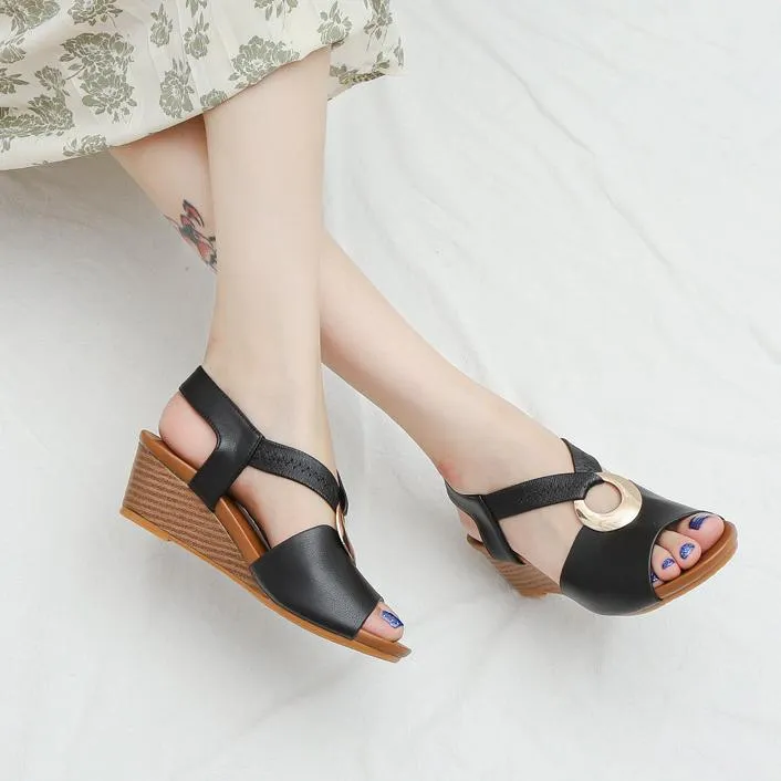 Women peep toe ankle strap slip on wedge sandals