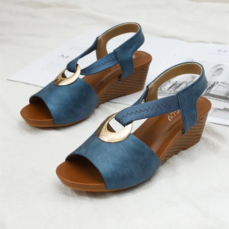 Women peep toe ankle strap slip on wedge sandals