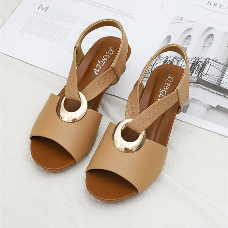 Women peep toe ankle strap slip on wedge sandals